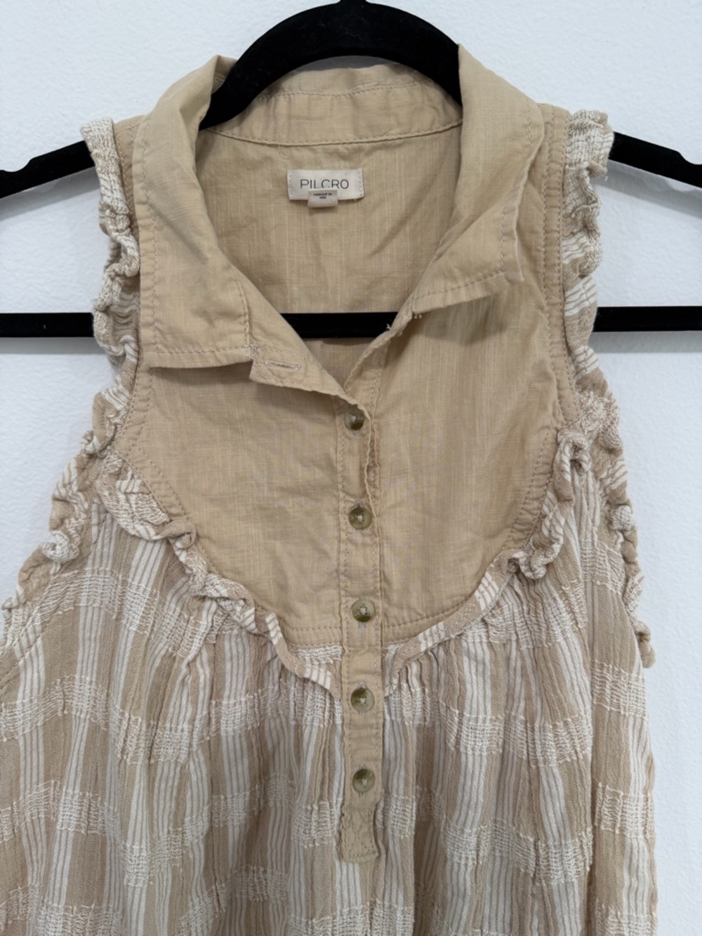 Anthropologie Ruffle Sleeveless Boho Blouse Neutral Romantic Top Size S - Picture 4 of 7